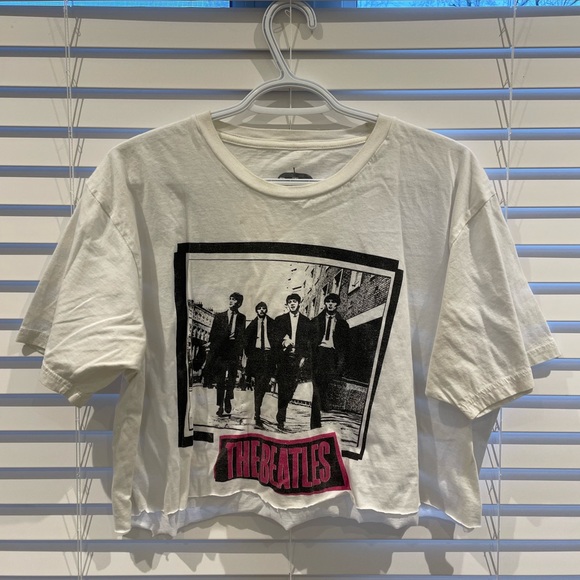 White Cropped Oversized Beatles T-Shirt - Picture 1 of 1